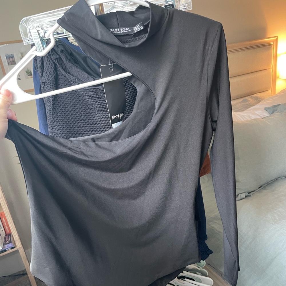 Nasty Gal Asymmetrical Cut-out Black Bodysuit